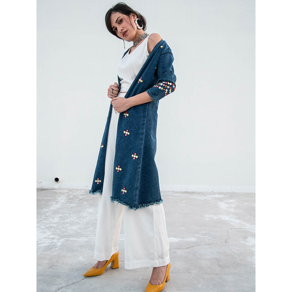 Gulaal Blue Solid Pant and Top with Jacket (Pack of 3)