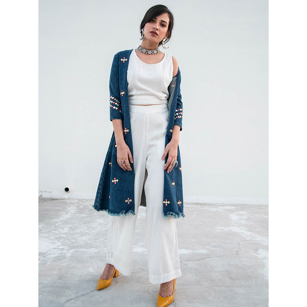 Gulaal Blue Solid Pant and Top with Jacket (Pack of 3)