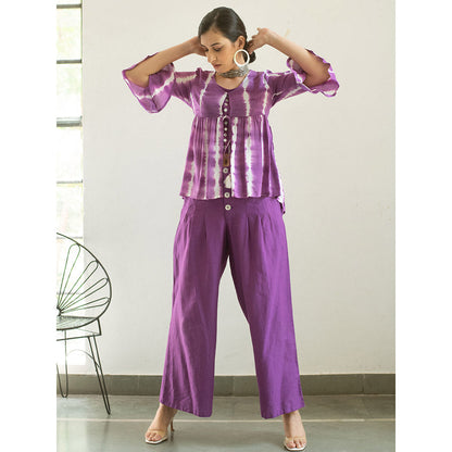 Gulaal Purple Tie & Dye Top And Pant (Set of 2)