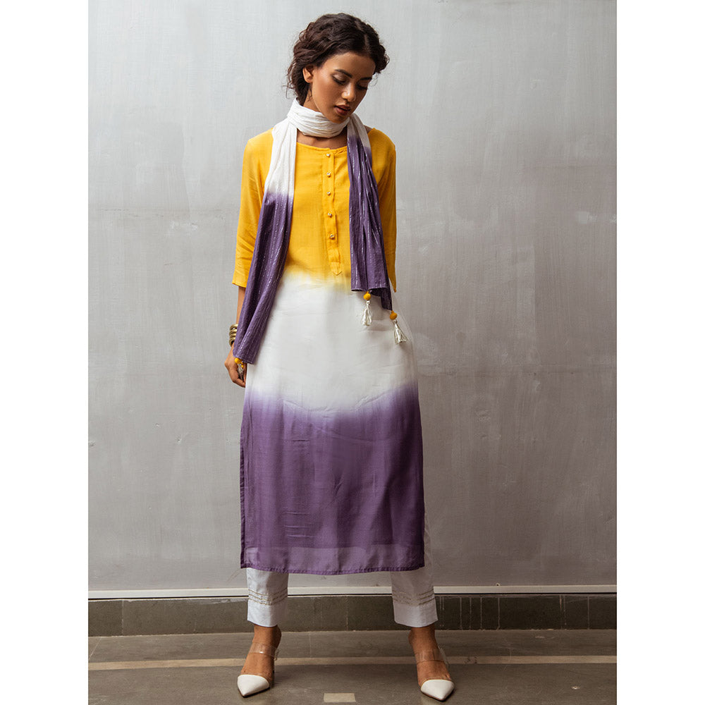 Gulaal White Palla Dip-Dye Kurta And Pant With Dupatta (Set of 3)