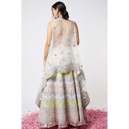 Gopi Vaid Noor Chevron Lehenga with Cape (Set of 3)