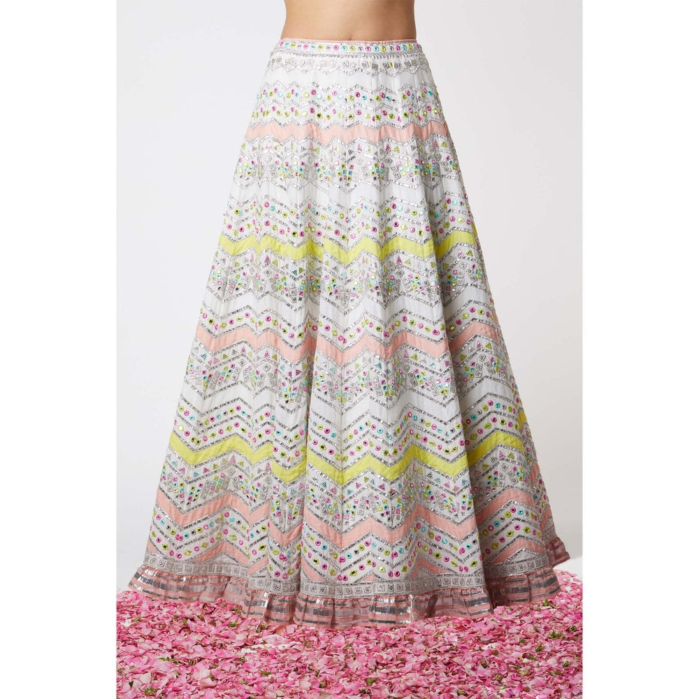 Gopi Vaid Noor Chevron Lehenga with Cape (Set of 3)