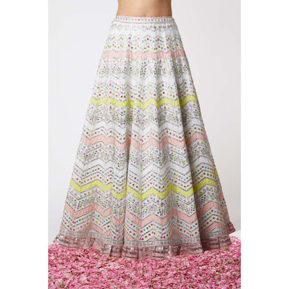 Gopi Vaid Noor Chevron Lehenga with Cape (Set of 3)