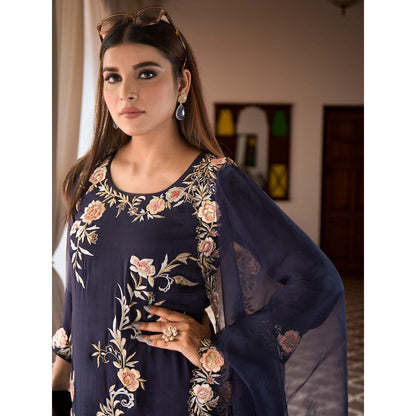 House Of Muher Zoya Navy Blue Suit Set (Set of 3)