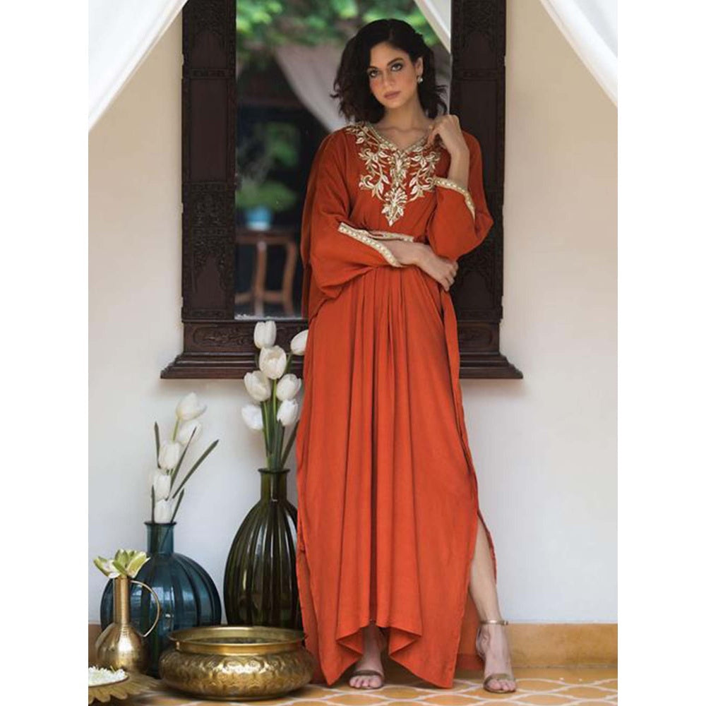 House Of Muher Gul Rust Kaftan