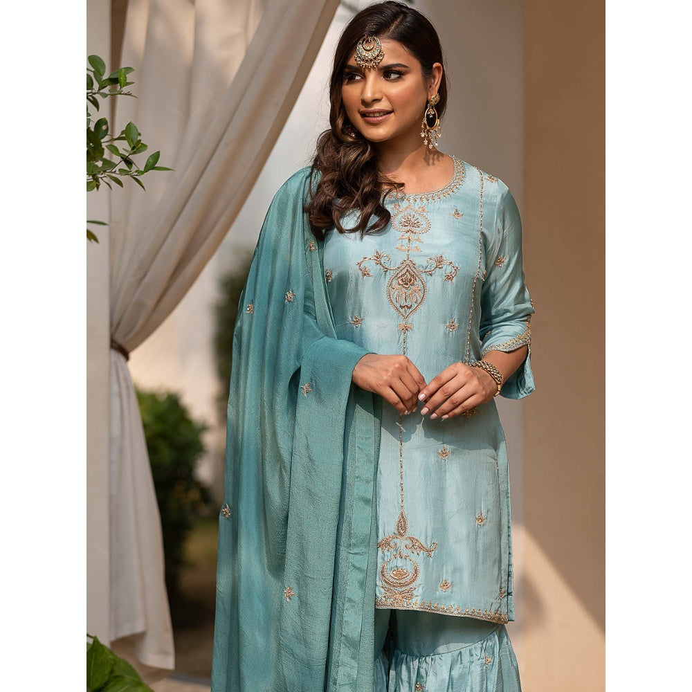 House Of Muher Amber Blue Sharara Set (Set of 3)