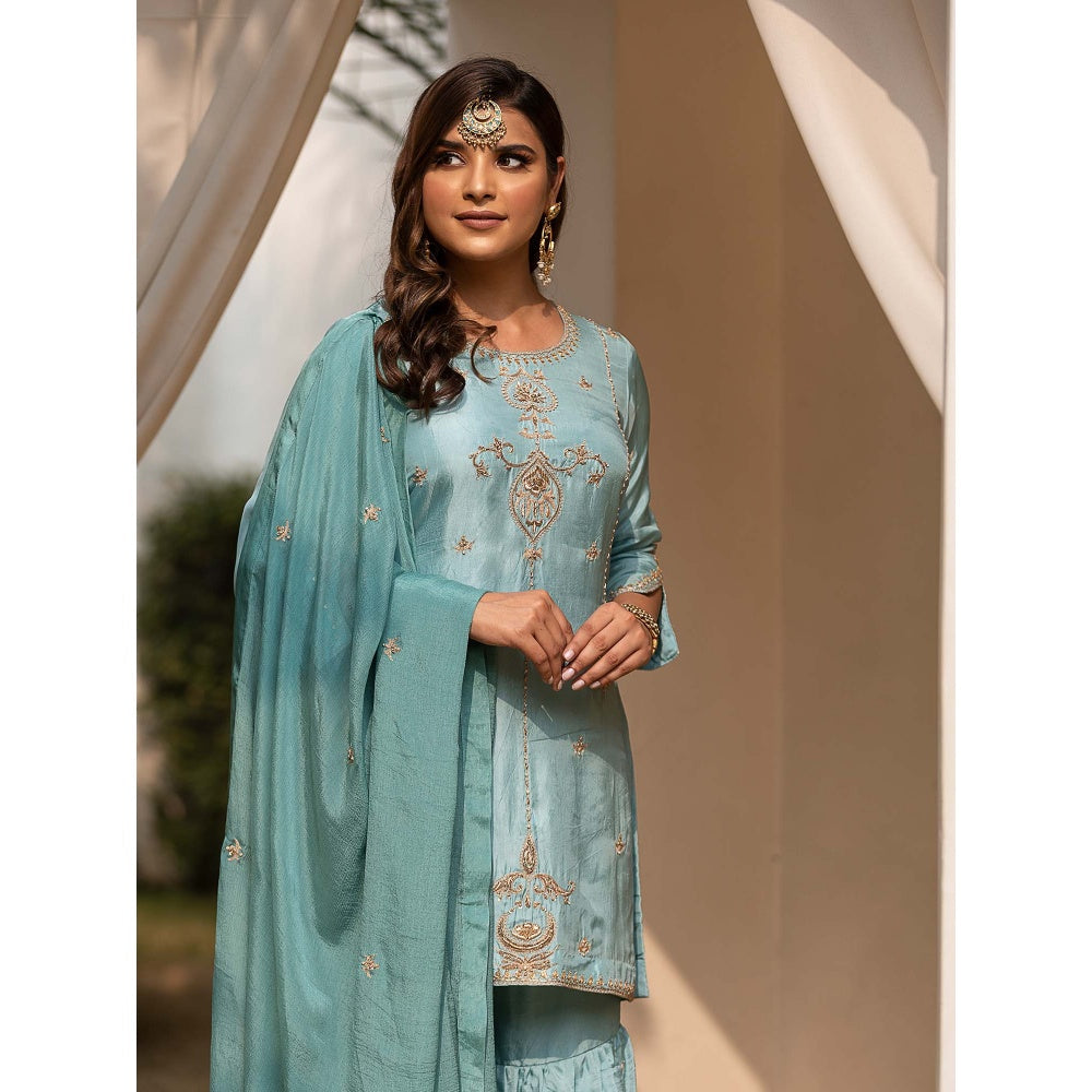 House Of Muher Amber Blue Sharara Set (Set of 3)