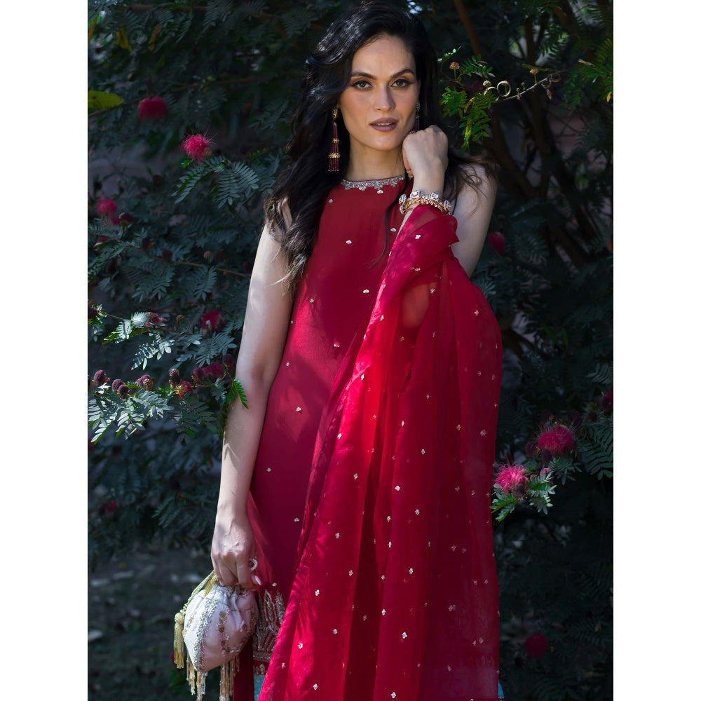 House Of Muher Aisha Red Suit Set (Set of 3)
