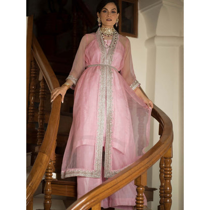 House Of Muher Gulafshaan Pink Jacket Set (Set of 4)