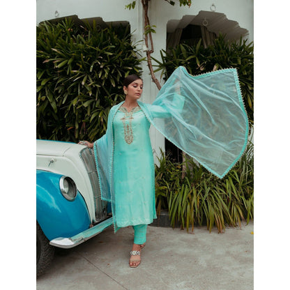 House Of Muher Naqsh Turquoise Suit Set (Set of 3)