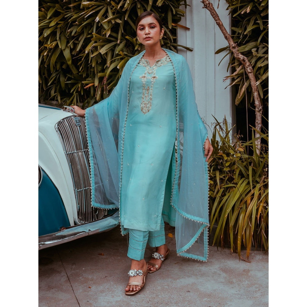 House Of Muher Naqsh Turquoise Suit Set (Set of 3)
