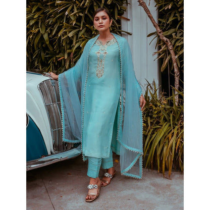 House Of Muher Naqsh Turquoise Suit Set (Set of 3)