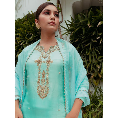 House Of Muher Naqsh Turquoise Suit Set (Set of 3)