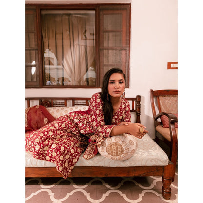 House Of Muher Amira Red Suit Set (Set of 3)