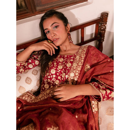 House Of Muher Amira Red Suit Set (Set of 3)