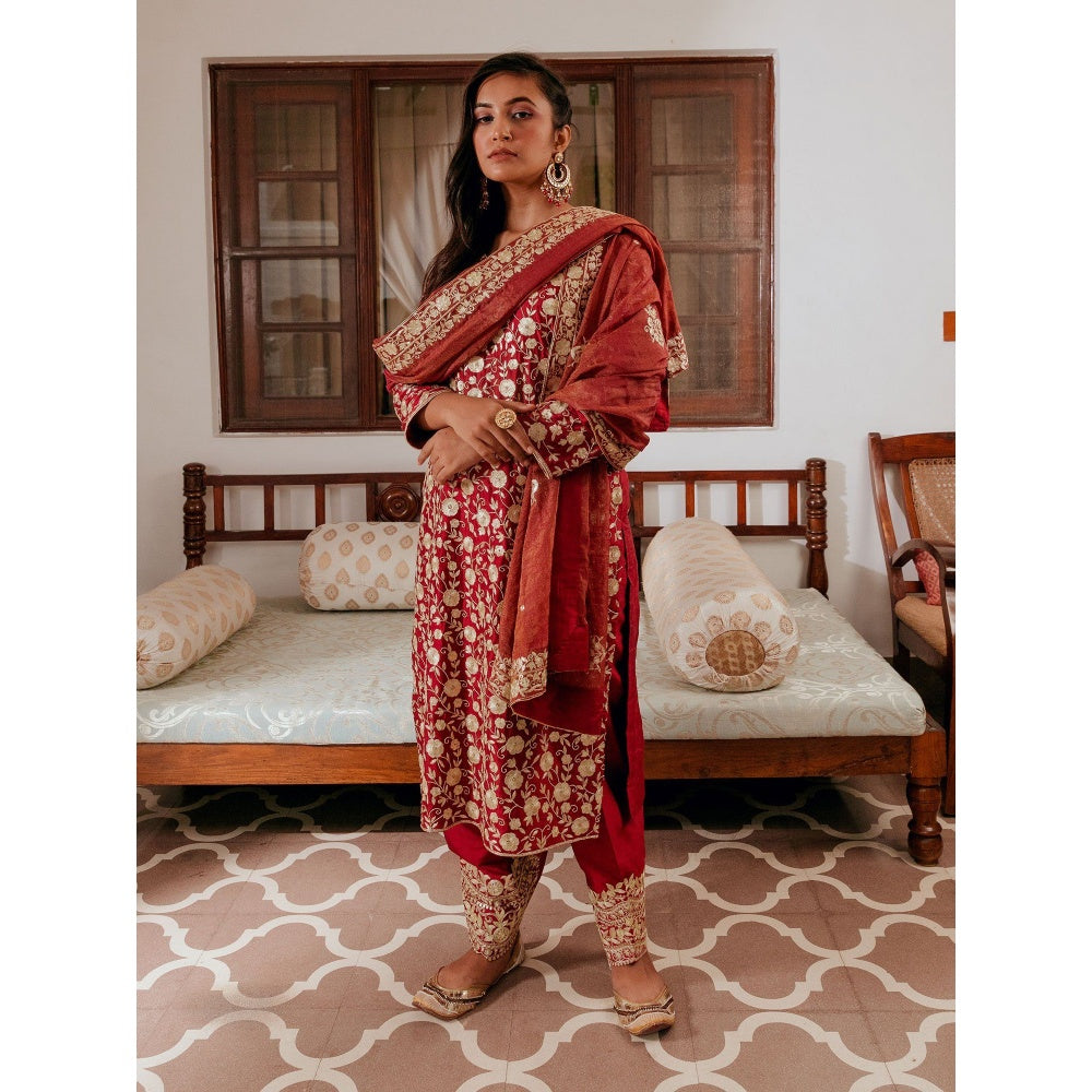 House Of Muher Amira Red Suit Set (Set of 3)