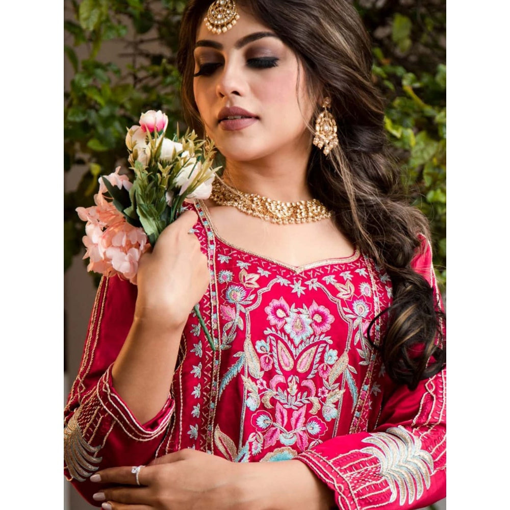 House Of Muher Seerat Red Suit Set (Set of 3)