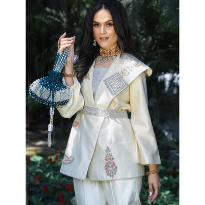 House Of Muher Mahira Off White Jacket Set (Set of 3)