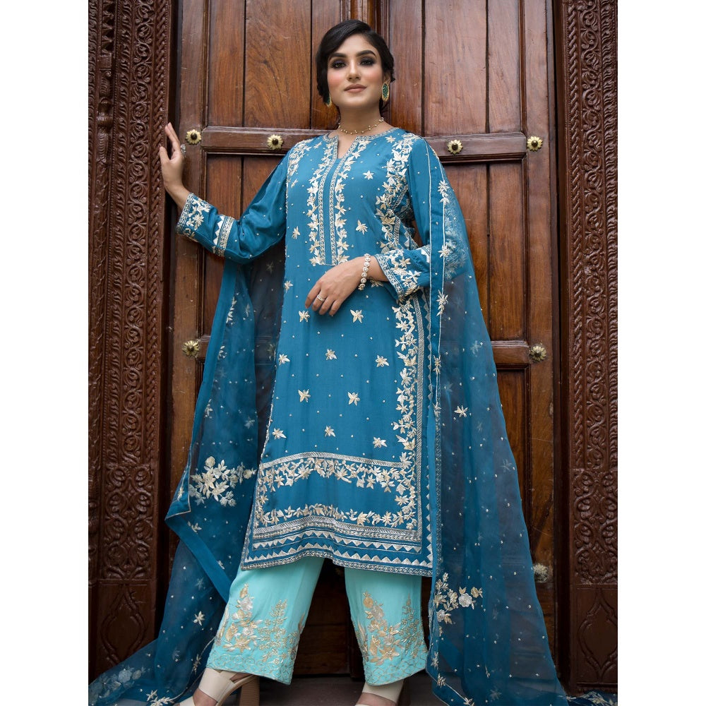 House Of Muher Aashna Teal Blue Kurta Set