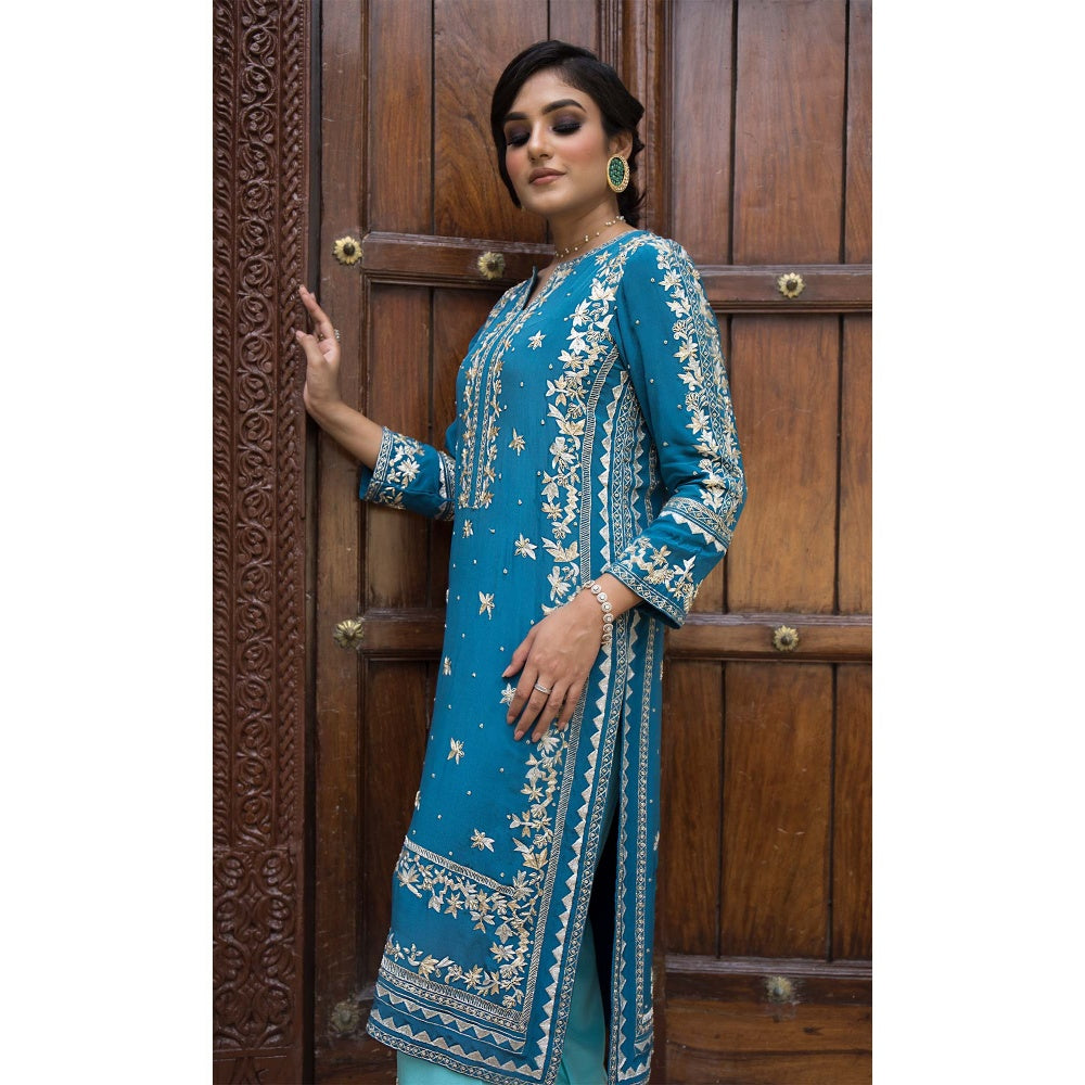 House Of Muher Aashna Teal Blue Kurta Set