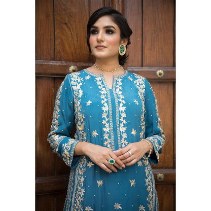 House Of Muher Aashna Teal Blue Kurta Set