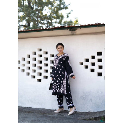 House of Chikankari Bushra Chikankari Modal Straight Kurta (Set of 2)