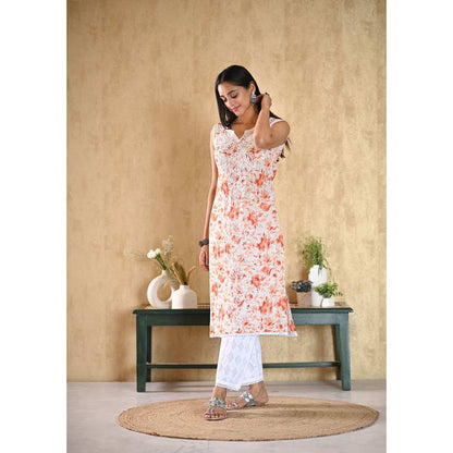 House of Chikankari Juman Chikankari Mulmul Sleeveless Straight Kurta