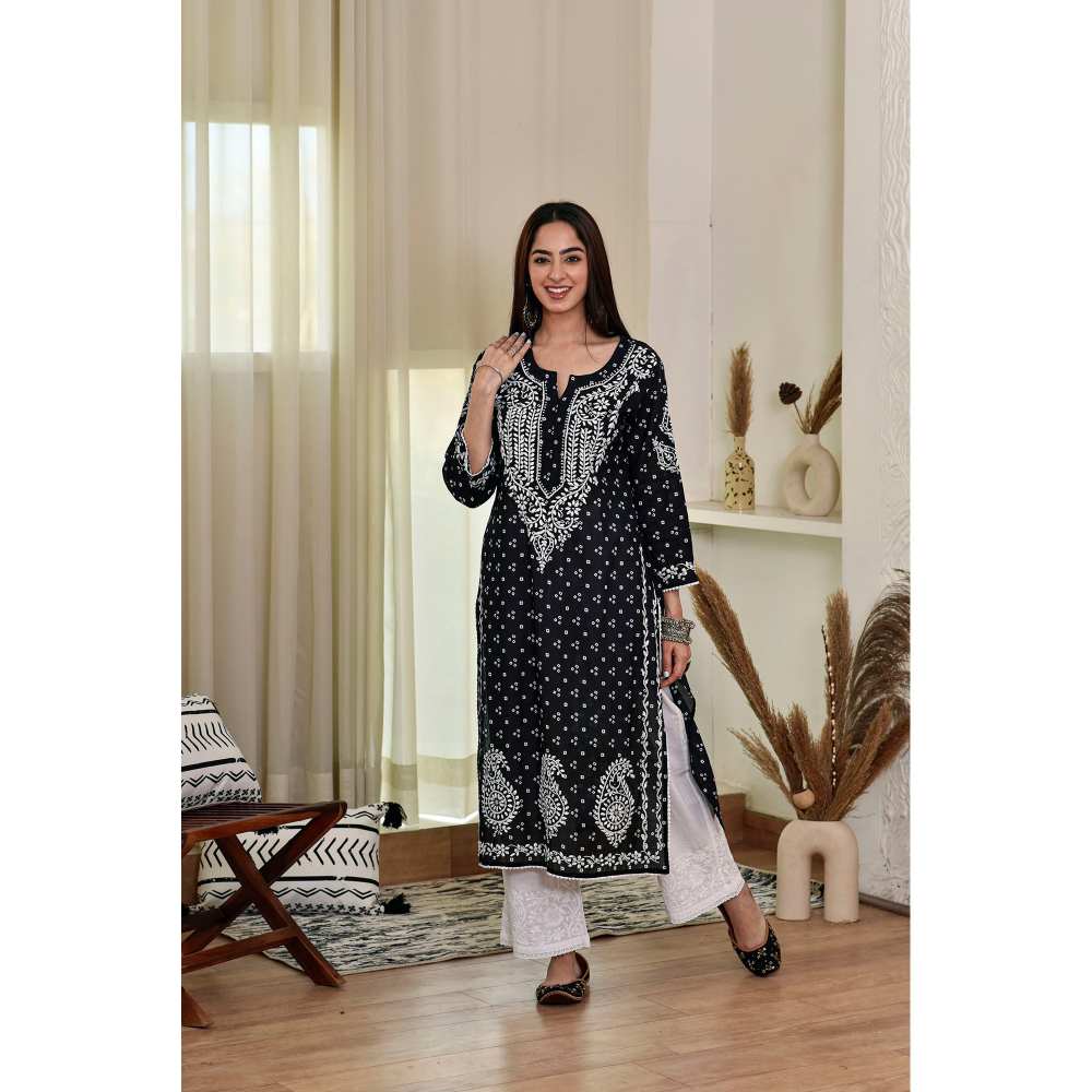 House of Chikankari Naji Chikankari Mulmul Straight Kurta