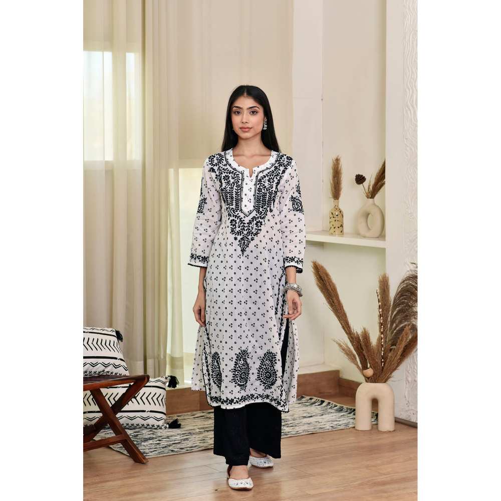 House of Chikankari Naji Chikankari Mulmul Straight Kurta