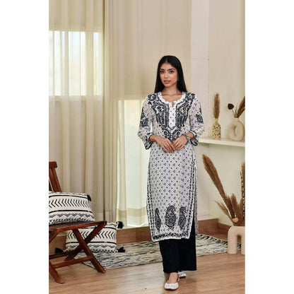 House of Chikankari Naji Chikankari Mulmul Straight Kurta