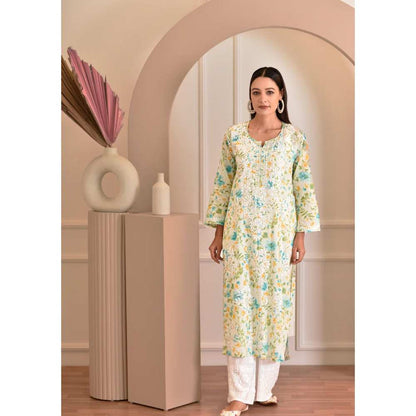 House of Chikankari Zeina Chikankari Mulmul Straight Kurta