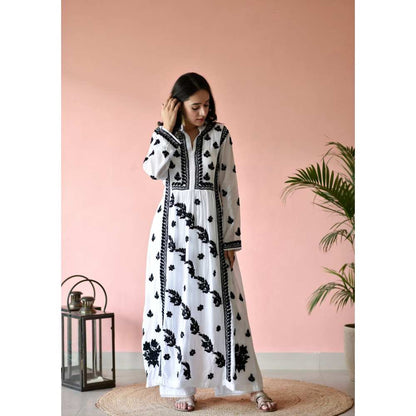 House of Chikankari Safa Chikankari Muslin A-Line Kurta - White