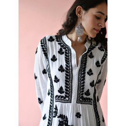 House of Chikankari Safa Chikankari Muslin A-Line Kurta - White