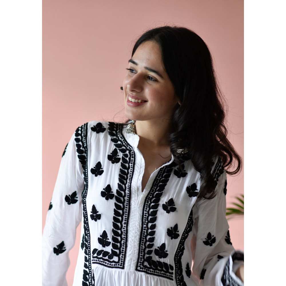 House of Chikankari Safa Chikankari Muslin A-Line Kurta - White