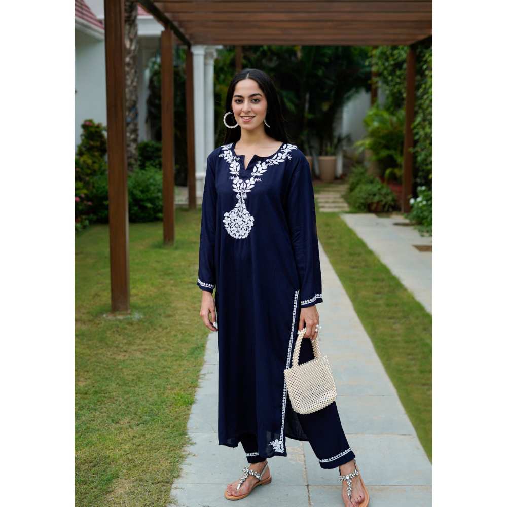 House Of Chikankari Karima Chikankari Rayon Straight Kurta (Set of 2)