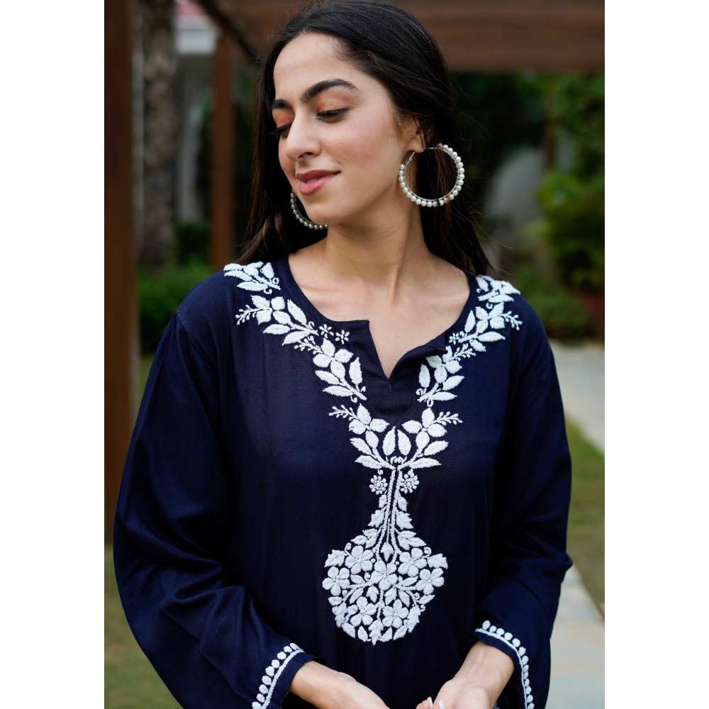 House Of Chikankari Karima Chikankari Rayon Straight Kurta (Set of 2)