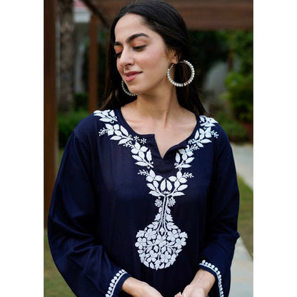 House Of Chikankari Karima Chikankari Rayon Straight Kurta (Set of 2)