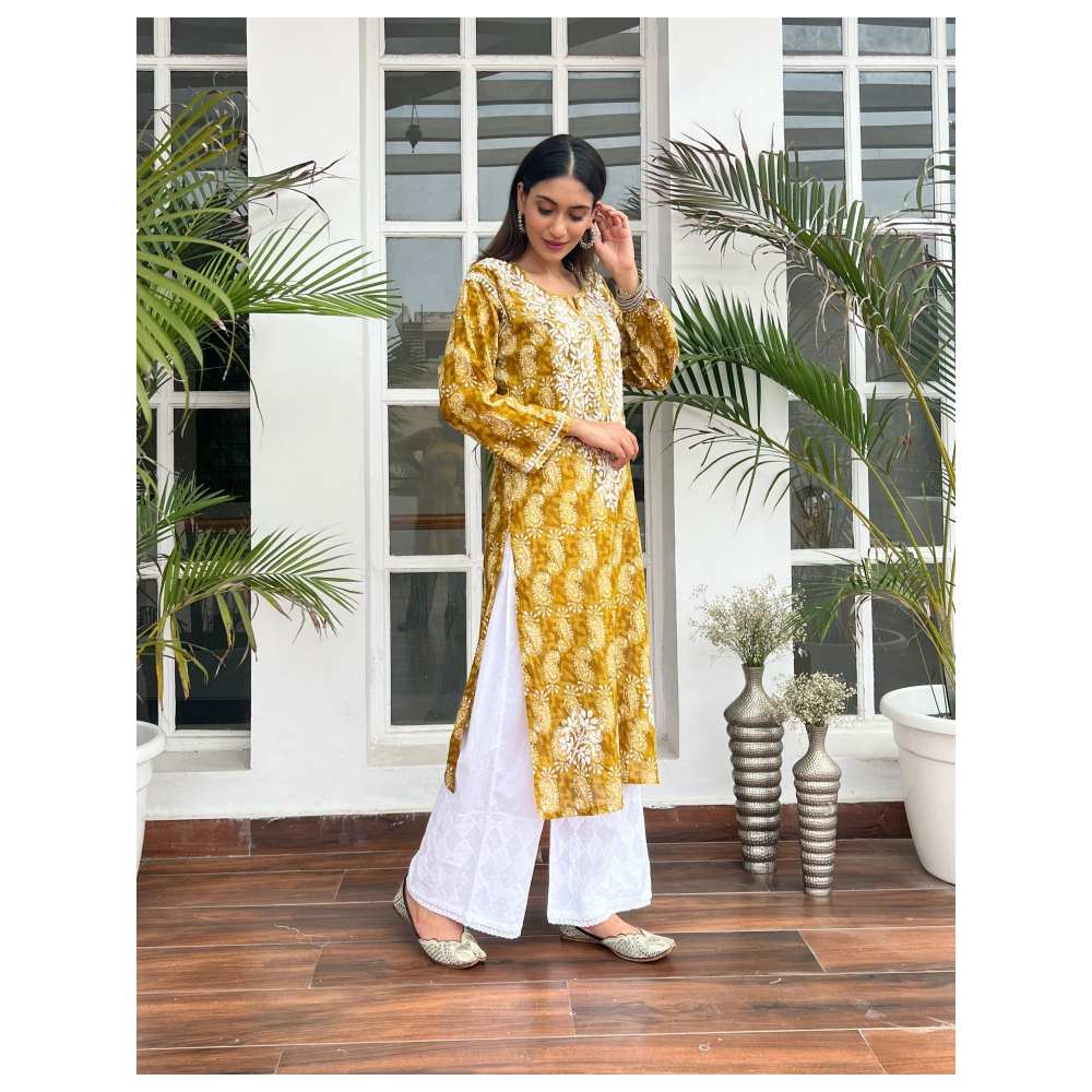 House Of Chikankari Ayah Chikankari Mulmul Straight Kurta