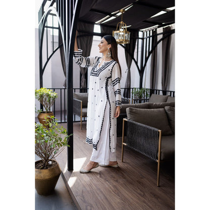 House Of Chikankari Adila Chikankari Muslin Straight White Kurta