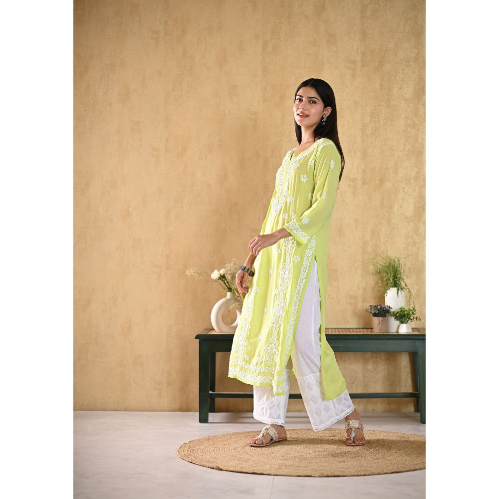 House of Chikankari Nur Chikankari Mulmul Straight Kurta