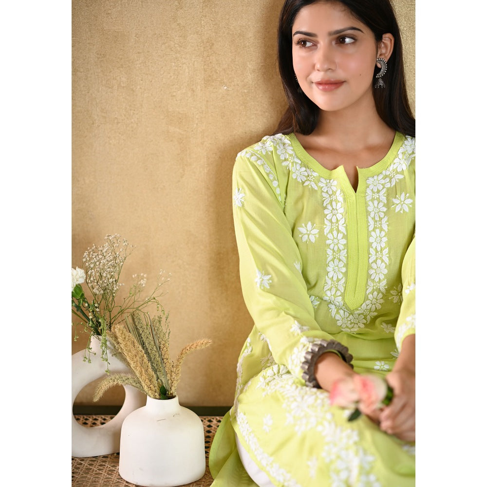 House of Chikankari Nur Chikankari Mulmul Straight Kurta