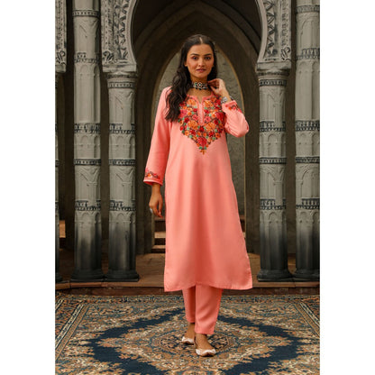 House of Chikankari Kasmira Aari woollen Straight Kurta with Pant (Set of 2)