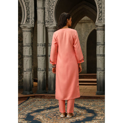 House of Chikankari Kasmira Aari woollen Straight Kurta with Pant (Set of 2)