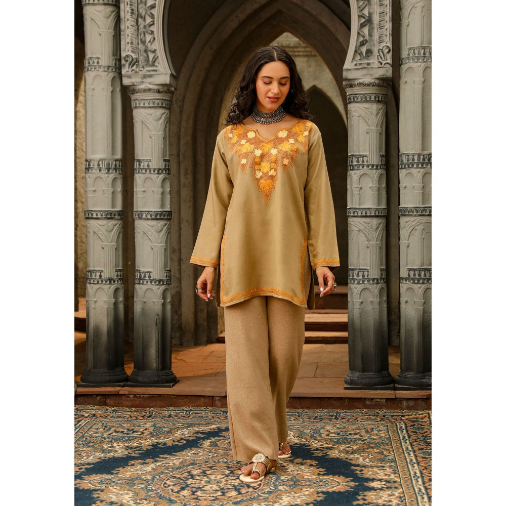 House of Chikankari Kasmira Aari Woollen Short Kurta