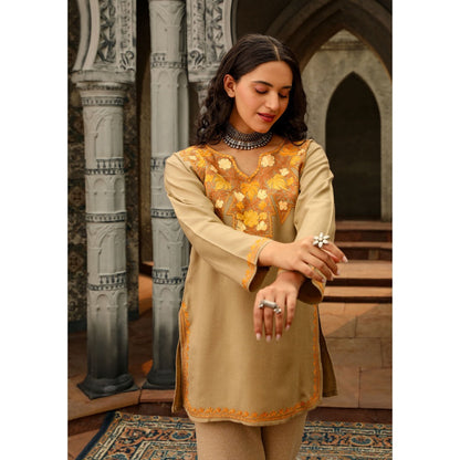 House of Chikankari Kasmira Aari Woollen Short Kurta