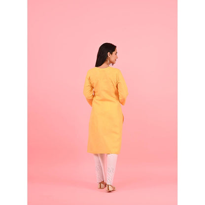 House of Chikankari Zinia Embroidered Cotton Straight Kurta Yellow