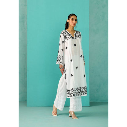 House of Chikankari Chandni Chikankari Cotton Straight White Kurta
