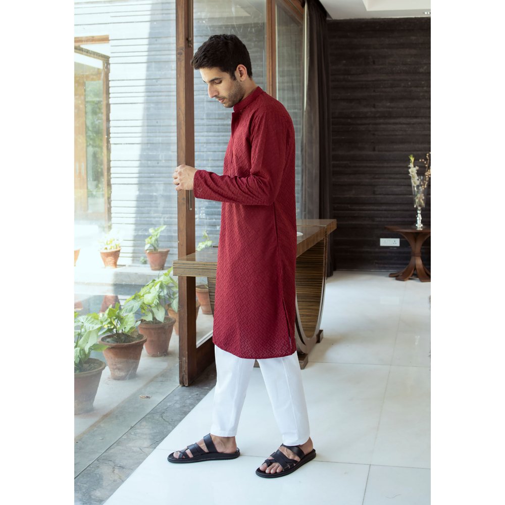 House of Chikankari Shahbaz Chikankari Cotton Straight Men Kurta