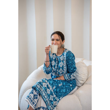 House of Chikankari Ambar Chikankari Mulmul Straight Kurta with Pant (Set of 2)