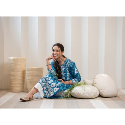 House of Chikankari Ambar Chikankari Mulmul Straight Kurta